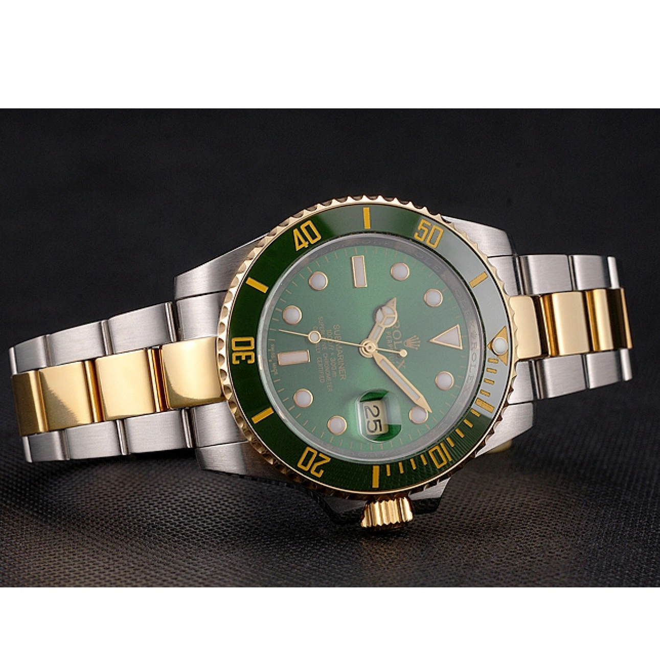 Aaa replica watch Submariner Rolex And Green Bracelet Tone Two Steel Swiss Bezel Dial Gold 0721